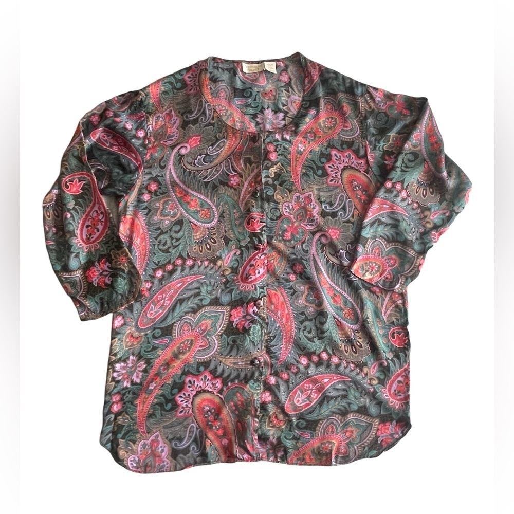 Vtg 90s Victoria's Secret Paisley Silk Nightgown Sleep Shirt Size L Gold Label